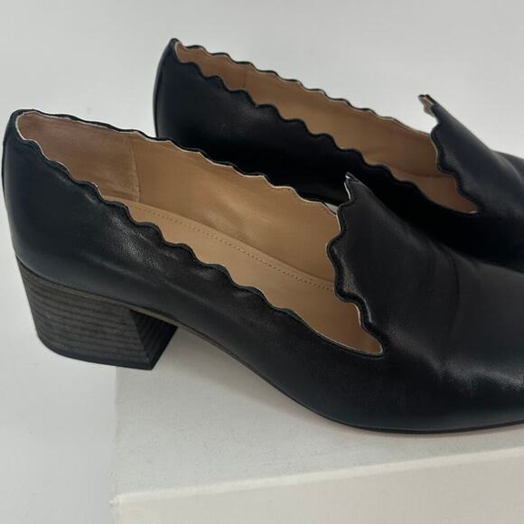 Chloe Leather Scalloped Accent Pumps Loafer Heel - Picture 4 of 9